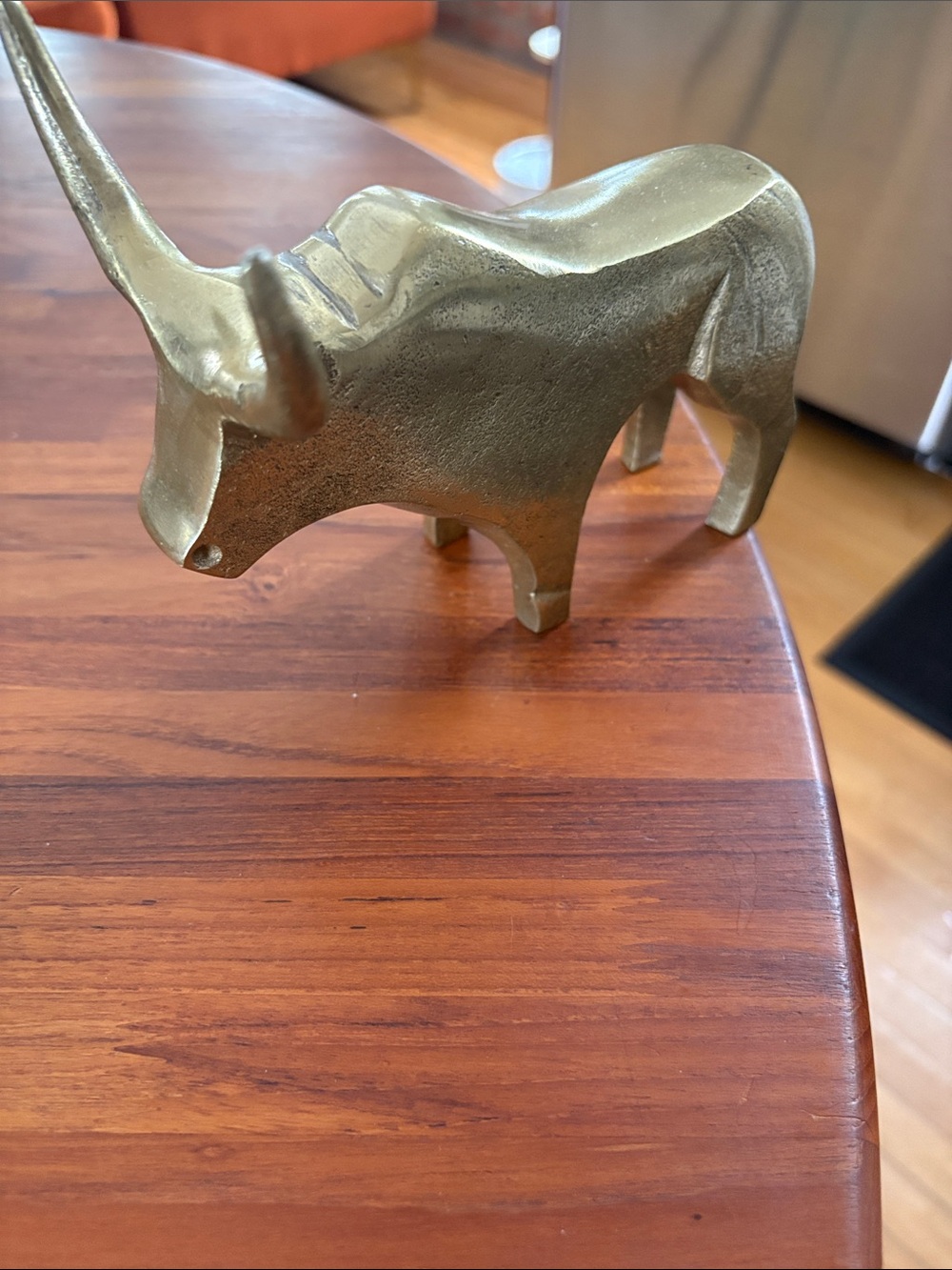 VINTAGE BRASS BULL MCM FIGURINE LONGHORN OX HEAVY